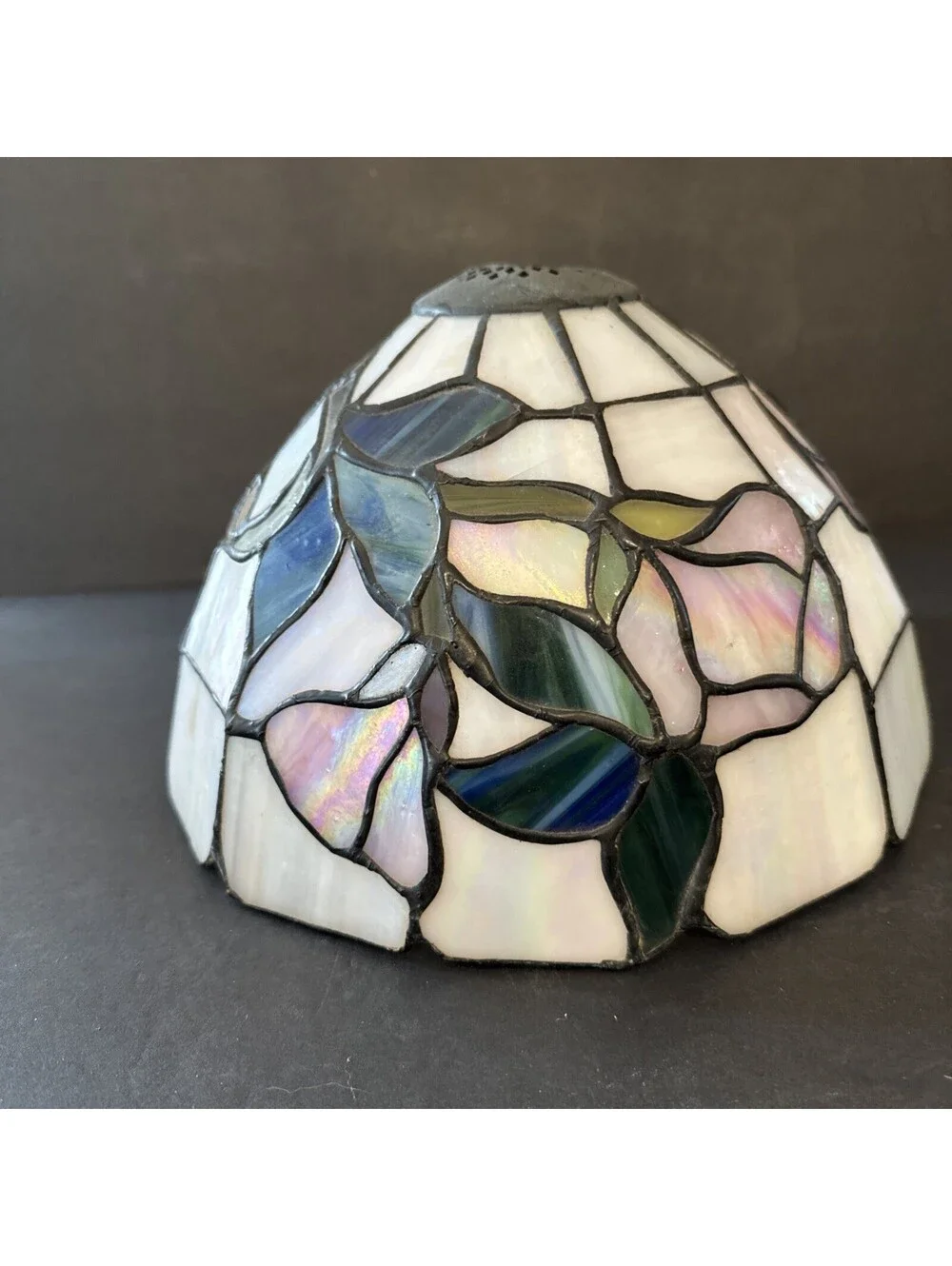 Vintage Tiffany Style Rose Stained Glass Lamp Shade 10” W By 7” H Iridescent